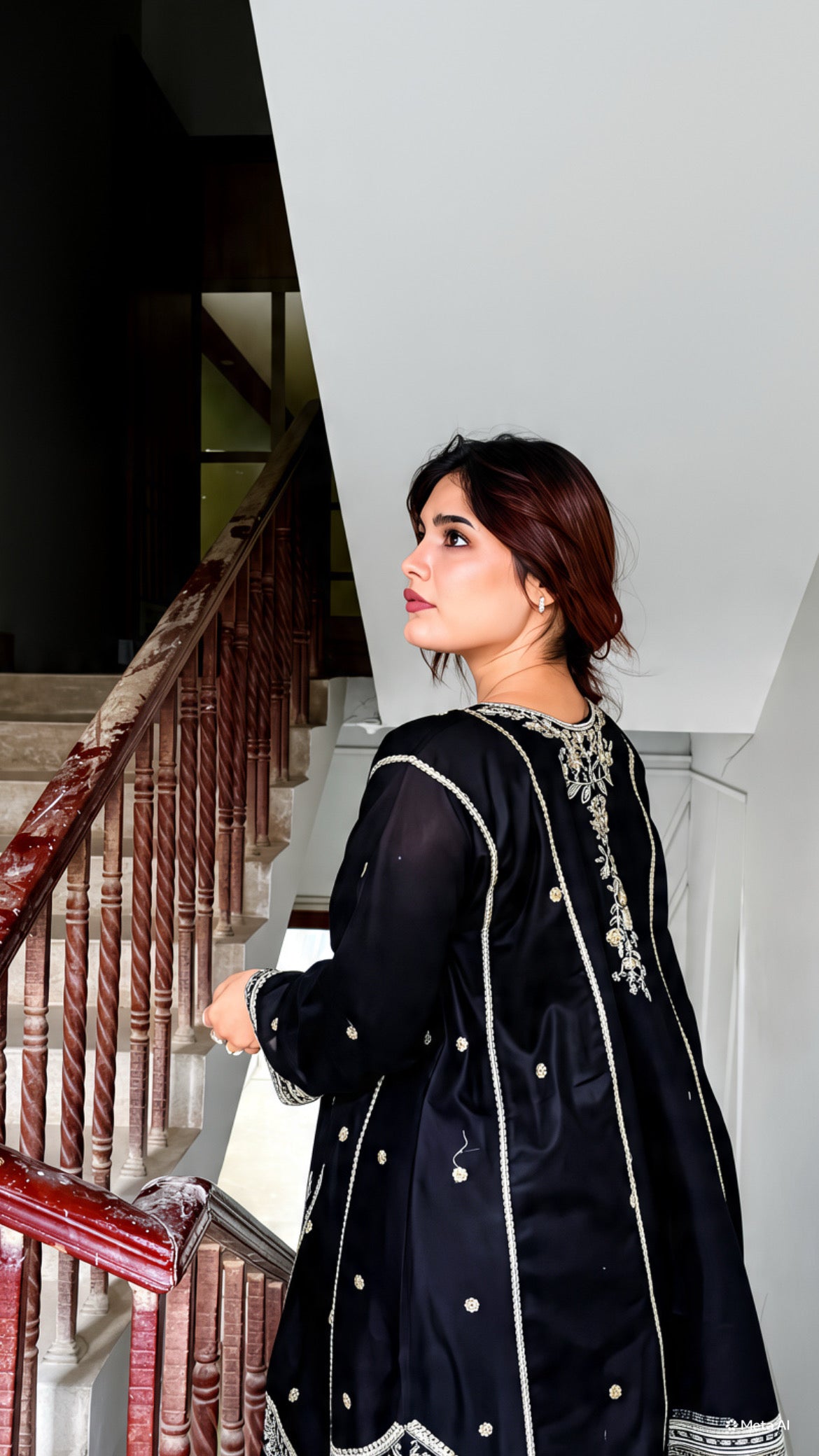 Black Cotton Embroidered 3-Piece Suit – Silver & Gold Floral Elegance